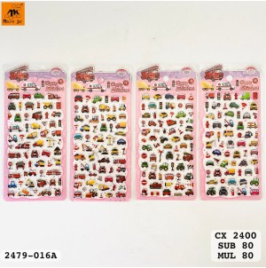 REF: MJ-2479-016 CARTELA ADESIVA DE PAPEL CAPIVARA/LABUBU/PANDA/DOCES/ CARROS/ MAR --------  CX:2400PÇS/MIN:240PÇS-MUL:80PÇS